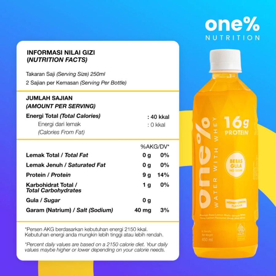 One% Nutrition Protein Water Honey Lemon 450ml
