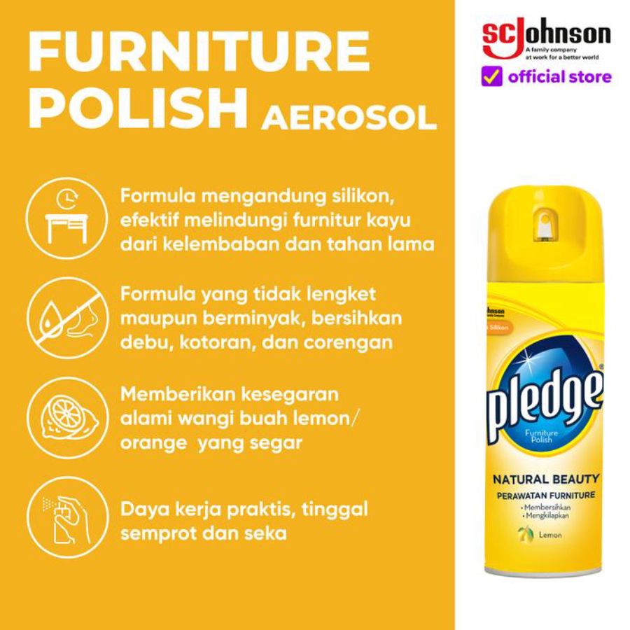 Pledge Furniture Aerosol Lemon Cairan Pembersih 330gram