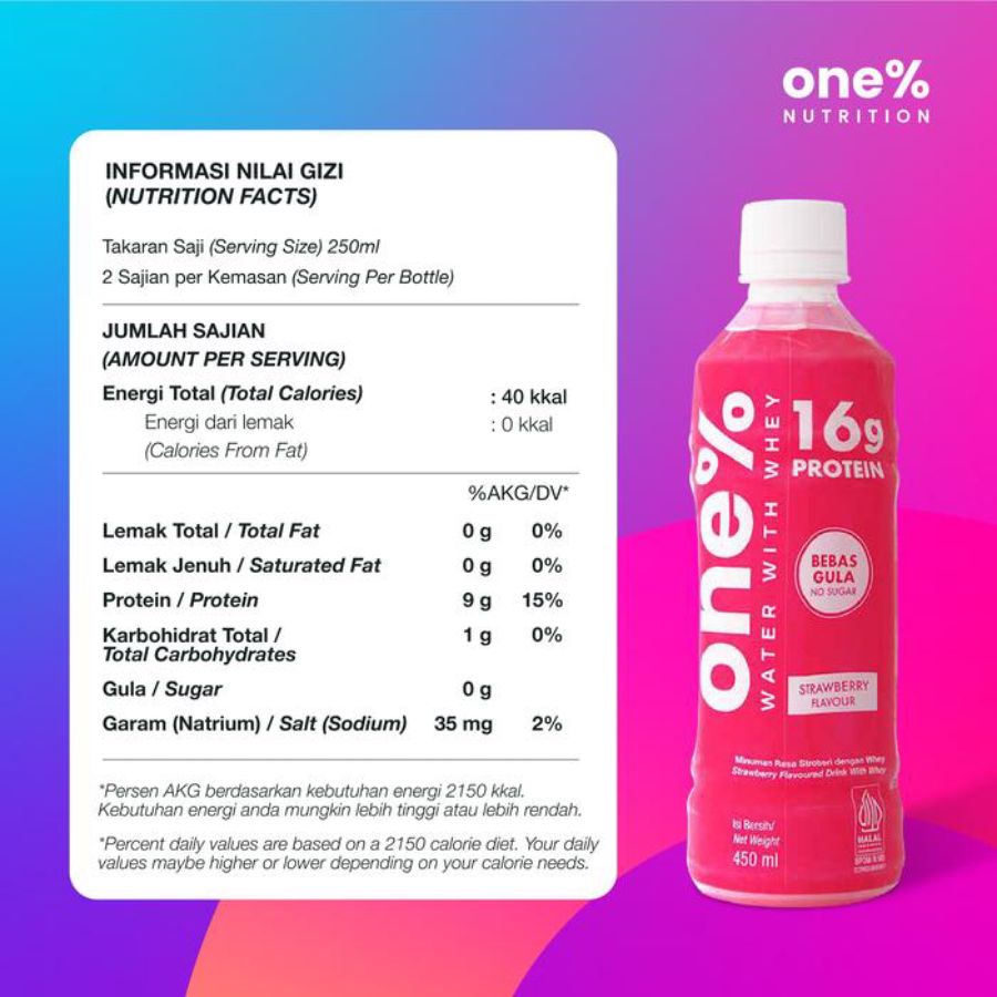 One% Nutrition Protein Water Strawberry 450ml