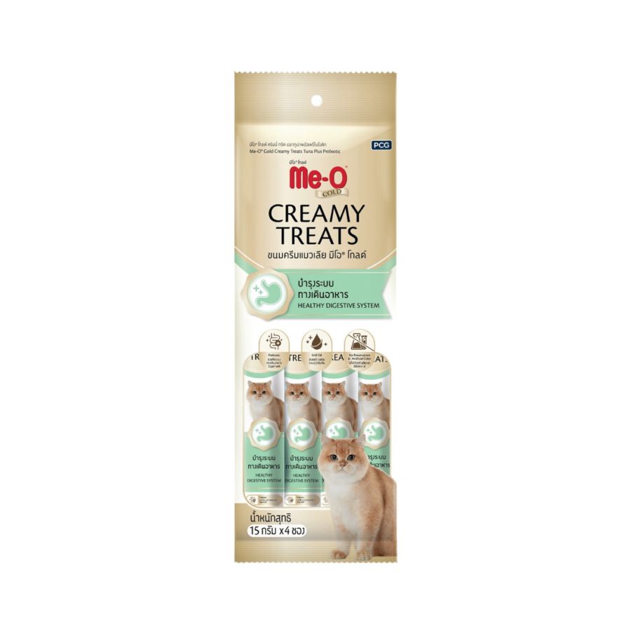 Me-O Gold Creamy Treats Tuna Plus Prebiotic Snack Kucing 4sticks x 15gram 1pack 1packs