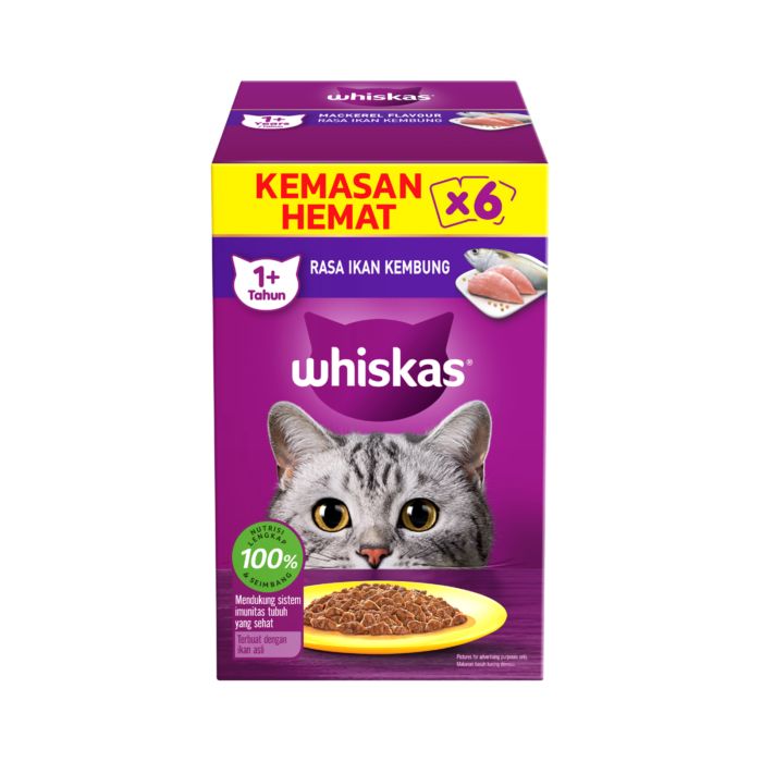 Whiskas Mackerel Adult Makanan Kucing Basah 6 sachet x 80 gram
