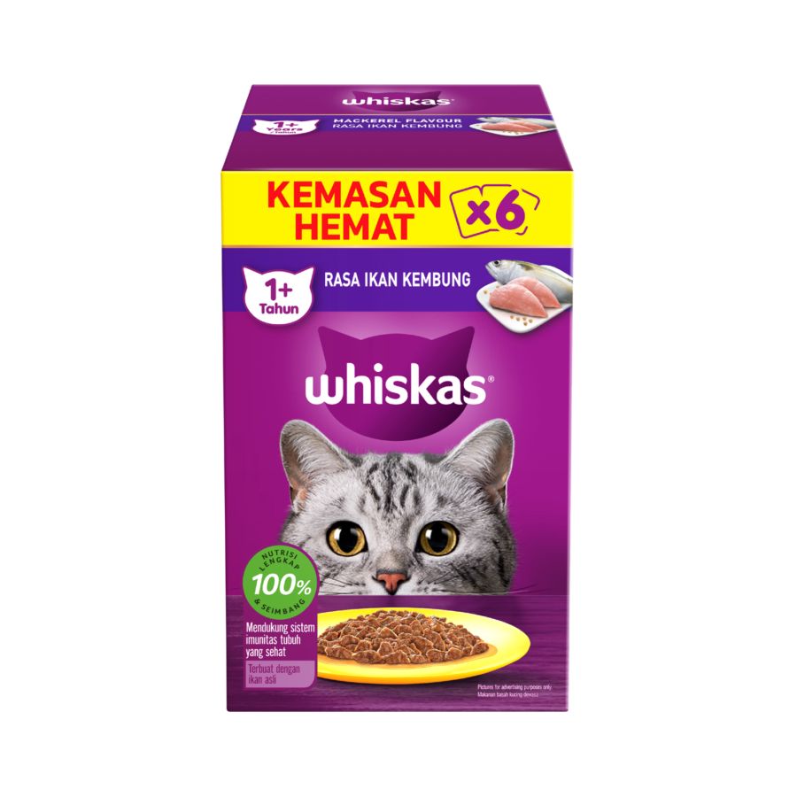 Whiskas Mackerel Adult Makanan Kucing Basah 6 sachet x 80 gram 1pack