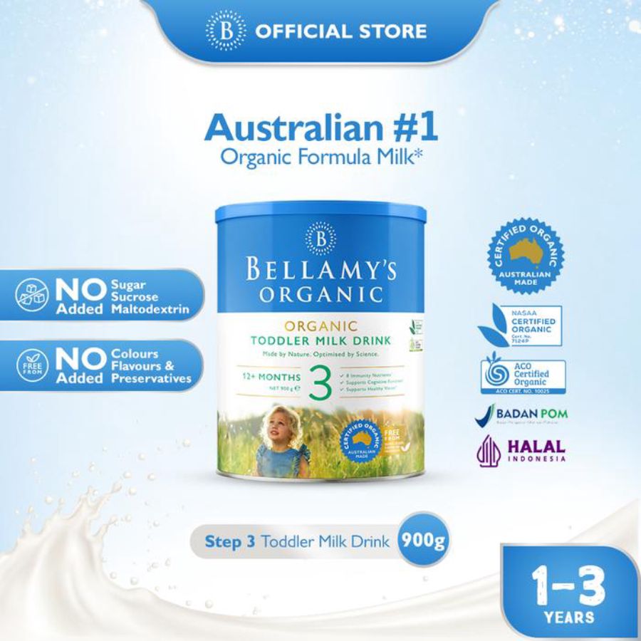 Bellamy's Organic Toddler Milk Drink Step 3 Susu Formula Organik Usia 1 - 3 Tahun 900gram