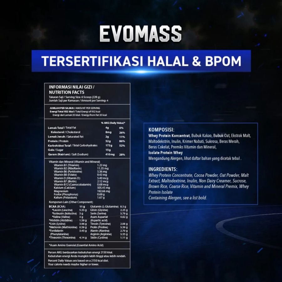 Evolene Evomass Mass Gainer Chocolate 10 Lb 1pcs