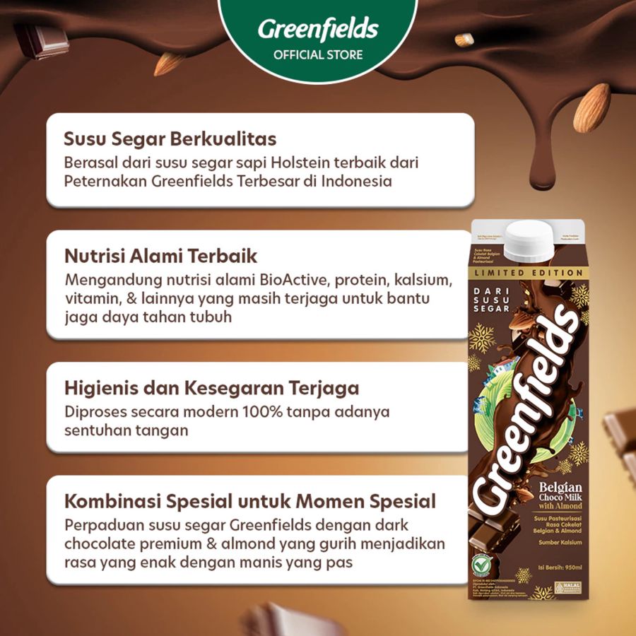 Greenfields Fresh Milk Belgian Choco Almond 950ml
