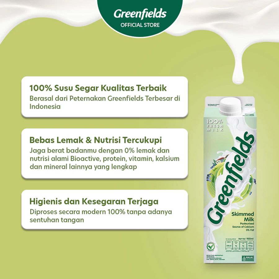 Greenfields Fresh Milk Skimmed 950ml