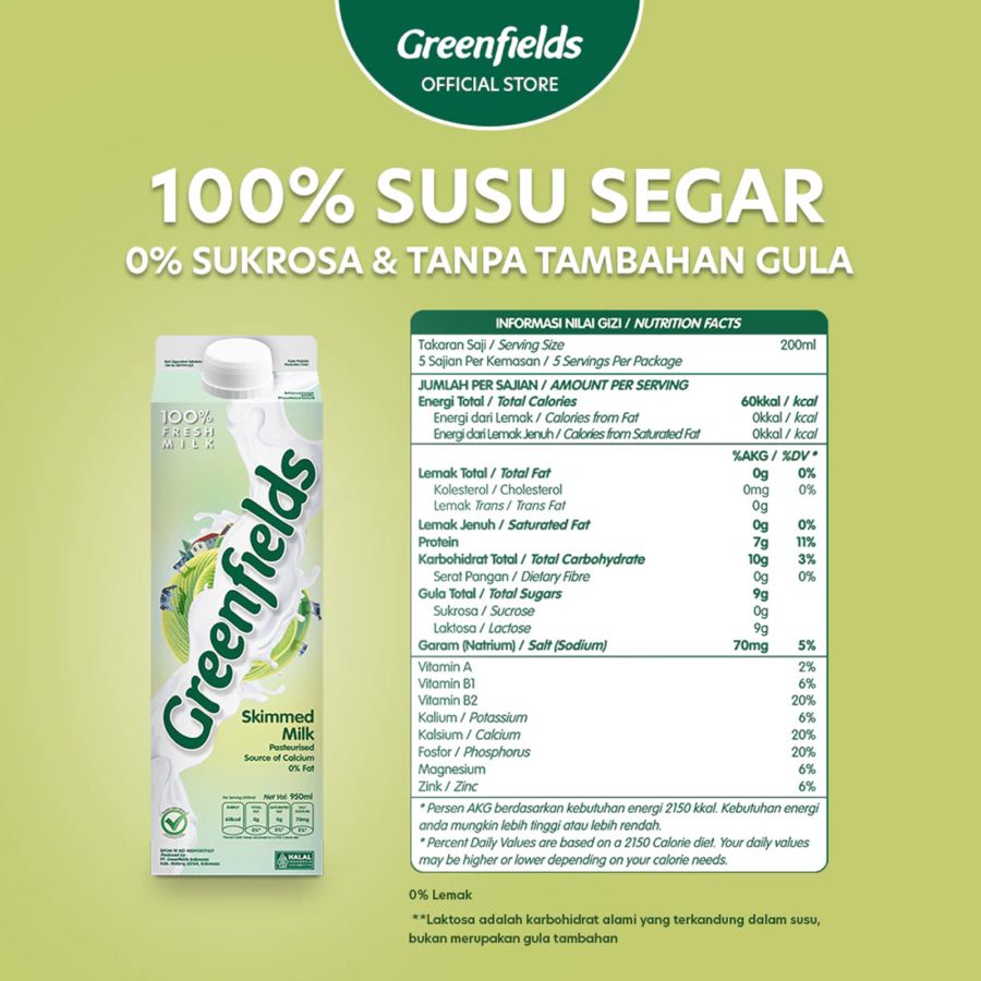 Greenfields Fresh Milk Skimmed 950ml