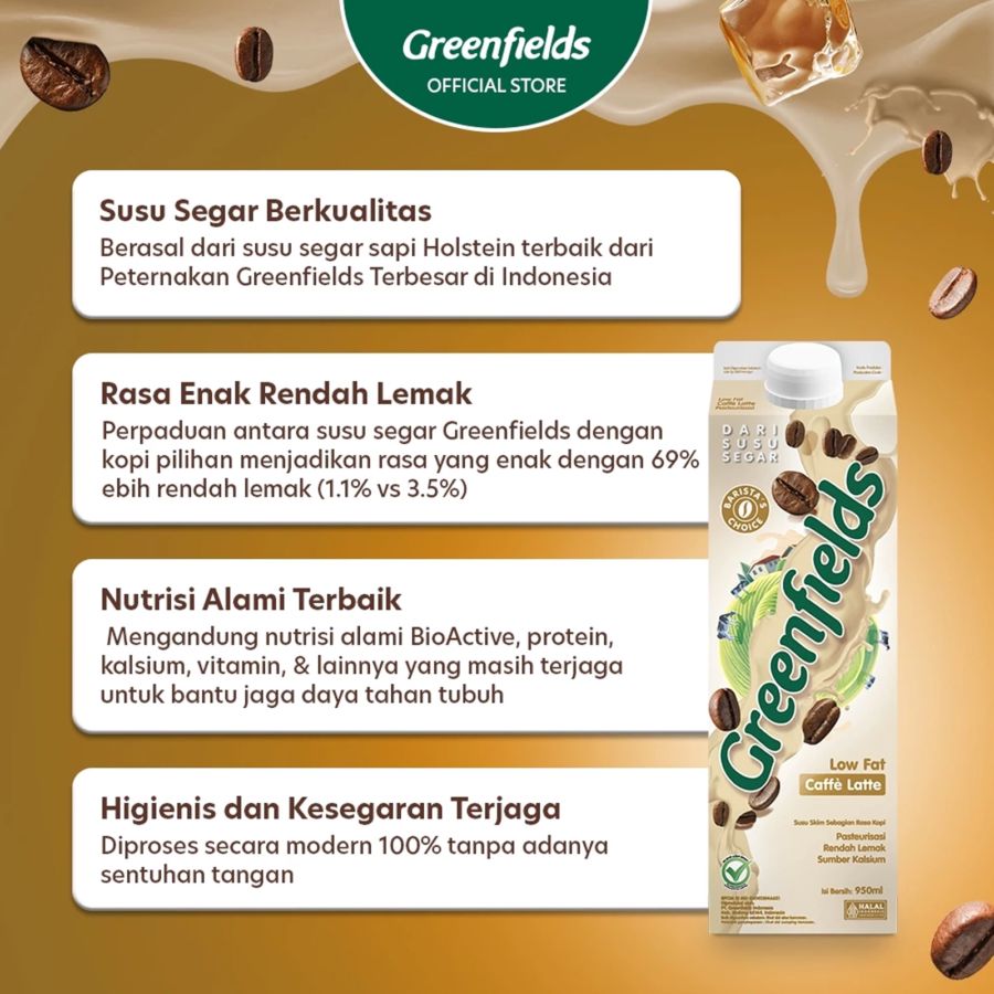 Greenfields Fresh Milk Cafe Latte Low Fat 950ml