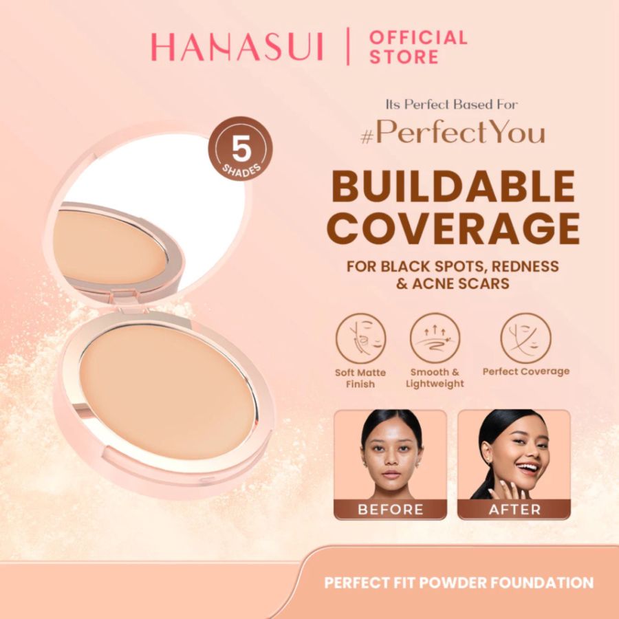 Hanasui Perfect Fit Powder Foundation Medium 12.5gr 1pcs