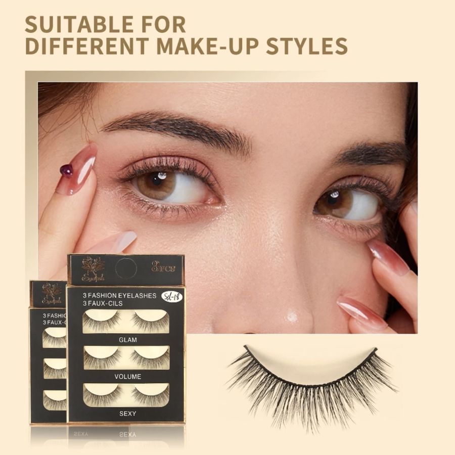 MAANGE 3 Pairs of Natural False Eyelashes Bulu Mata Palsu MGY7044 SD14 100gram