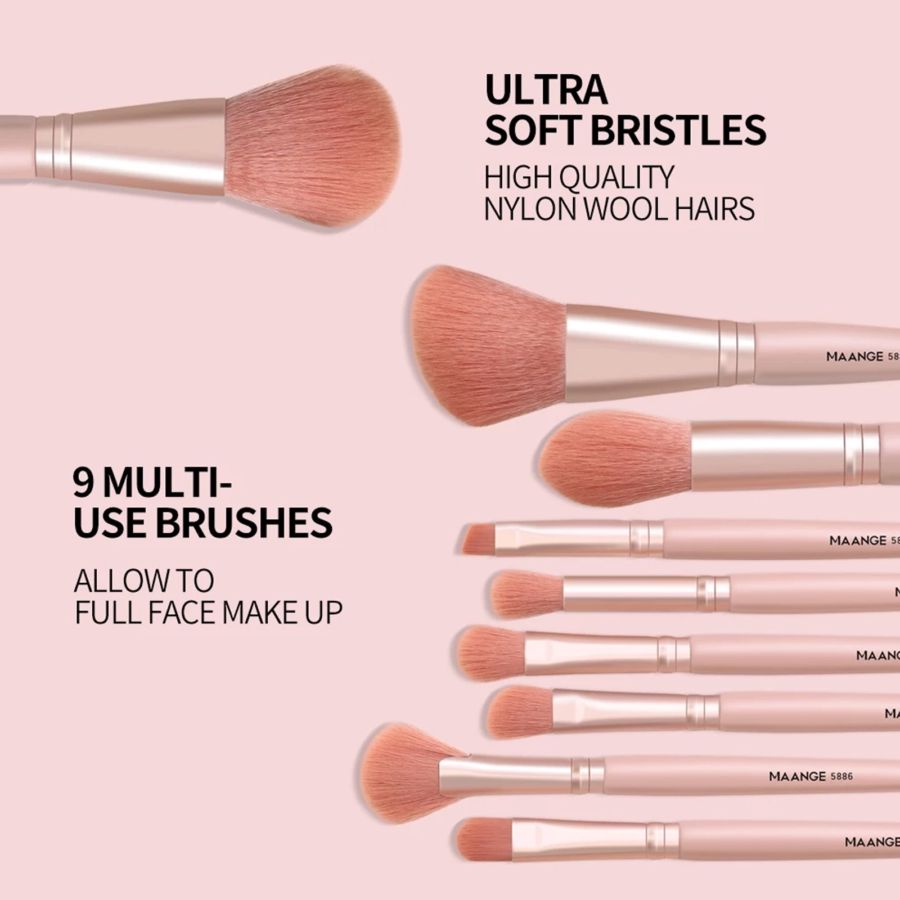 MAANGE 9 Makeup Brushes with Container Champagne 100gram