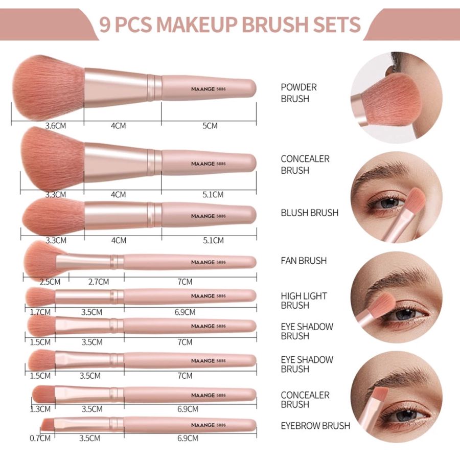 MAANGE 9 Makeup Brushes with Container Pink 100gram