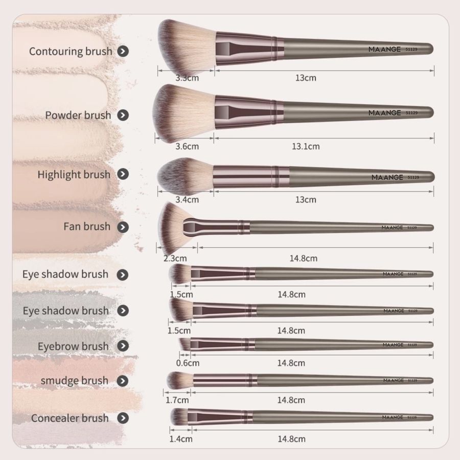 MAANGE 9pcs Makeup Brush Set Brown 100gram