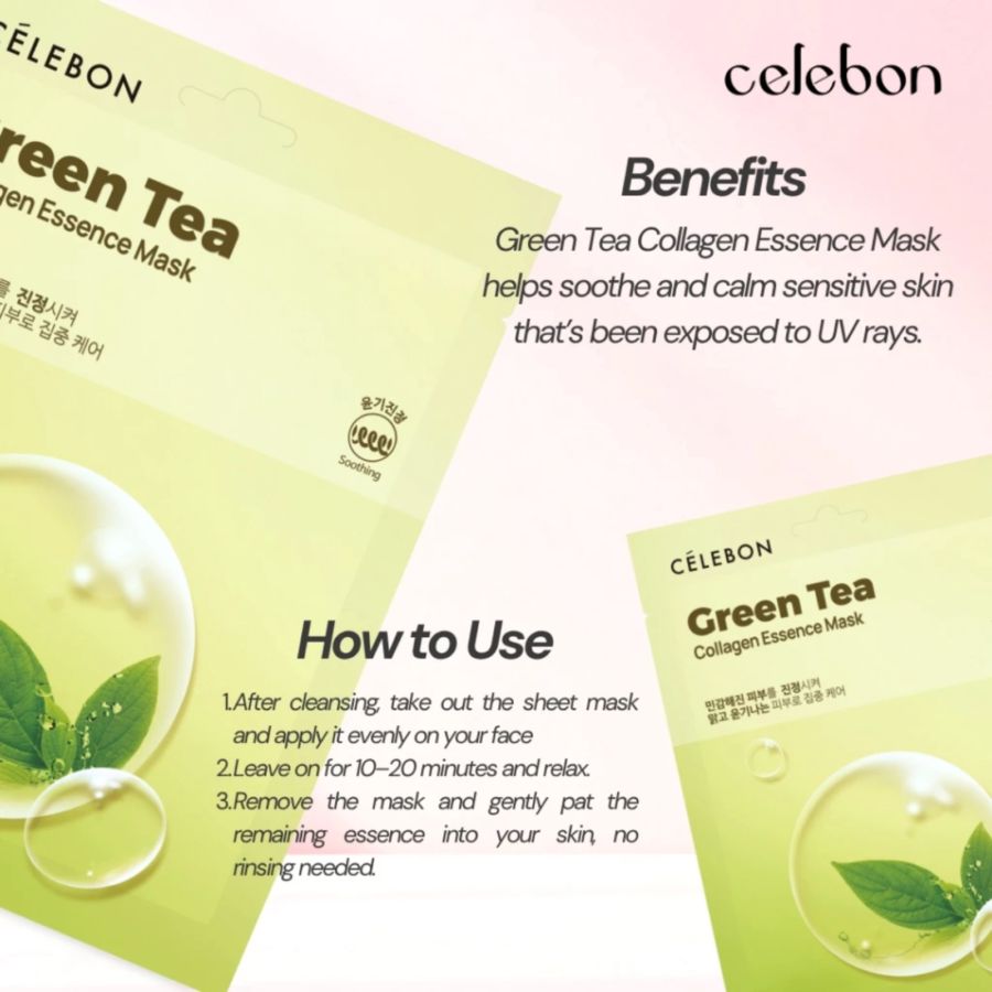 Celebon Green Tea Collagen Essence Sheet Face Mask 23ml