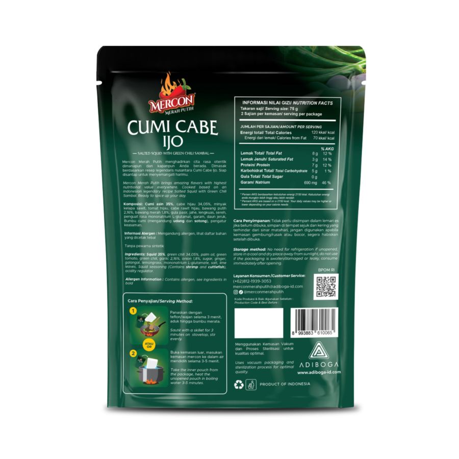 Mercon Merah Putih Cumi Cabe Ijo 150 gram 1pcs