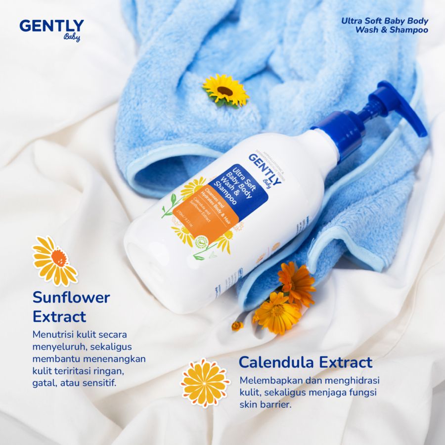 Gently Baby Ultra Soft Baby Body Wash & Shampoo Kebersihan Bayi Botol 250ml
