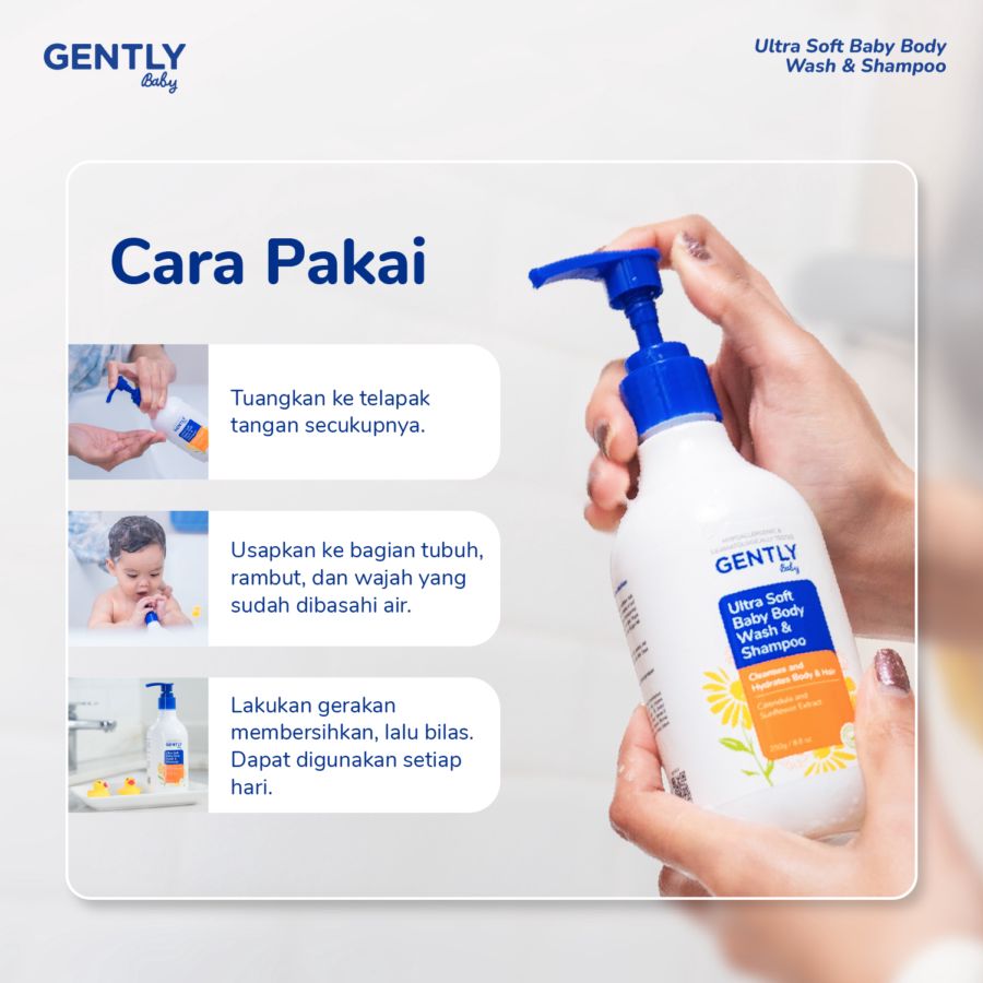 Gently Baby Ultra Soft Baby Body Wash & Shampoo Kebersihan Bayi Botol 250ml