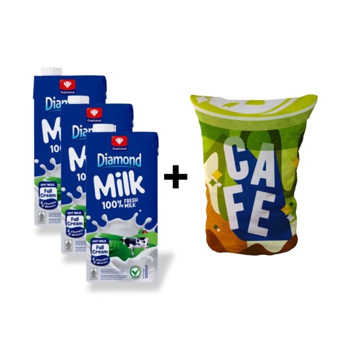 [Bundle] 3 Diamond Full Cream Susu UHT 1000 ml + 1 Matcha Drink Pillow - Astro Kids