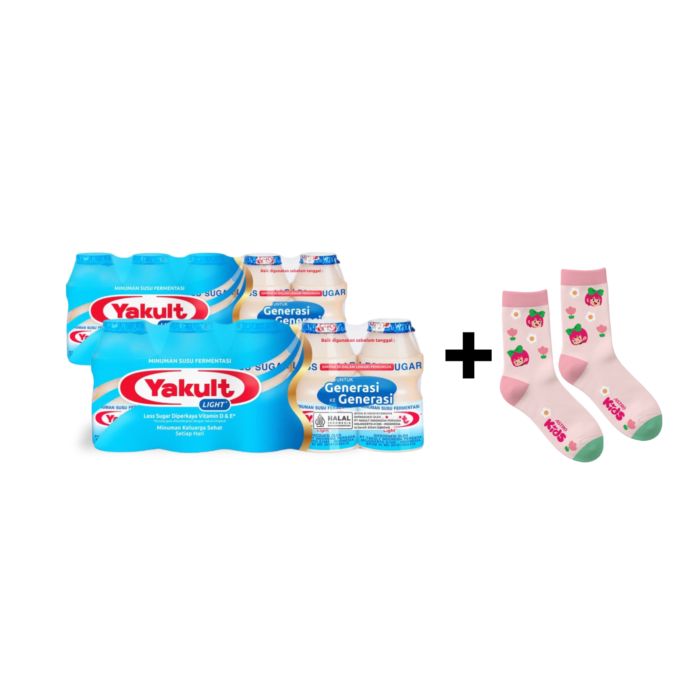 [Bundle] 2 Yakult Light Less Sugar Minuman Probiotik 5 pcs + 1 Kaos Kaki Anak Karakter Ivy - Astro Kids