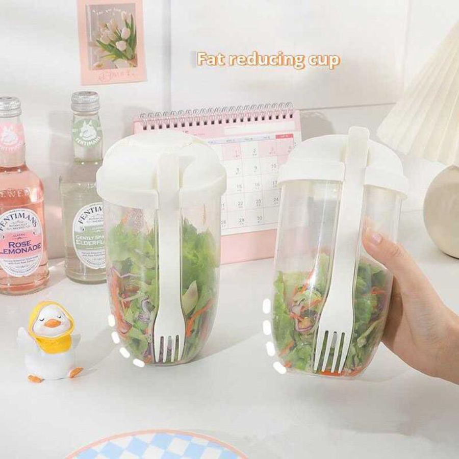 One Two Cups Salad Portable Bottle Lunch Container 1L with Fork - RF20 - White
