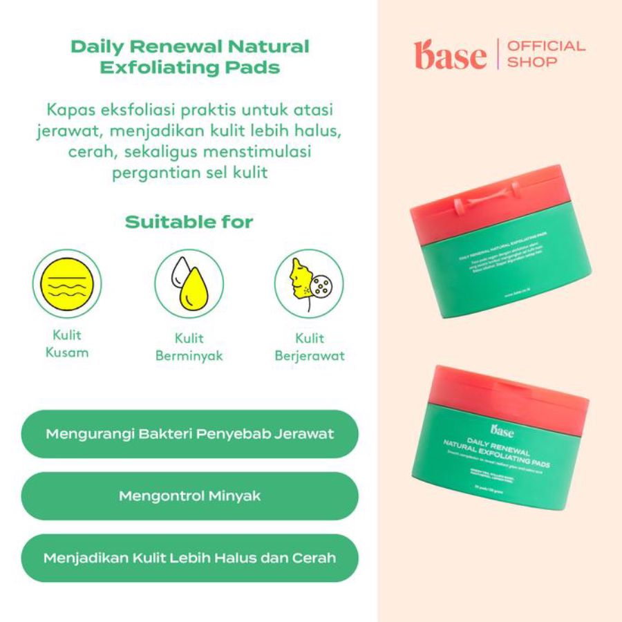 Base Daily Renewal Natural Exfoliating Pads - Kapas Eksfoliasi 30pcs