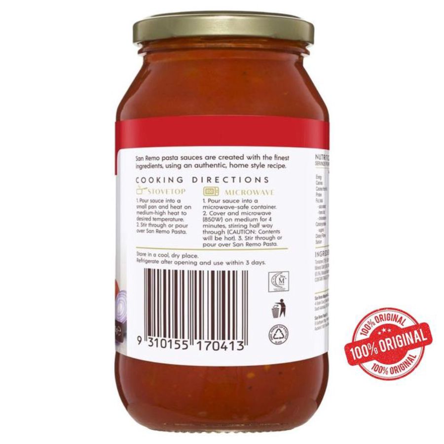 San Remo Homestyle Pasta Sauce Tomato, Onion & Garlic 500gram