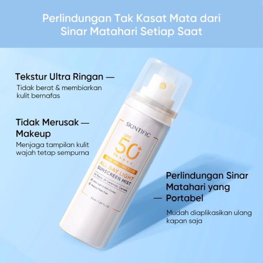 Skintific All Day Light Sunscreen Mist SPF50 PA+++ Anti UV 50ml