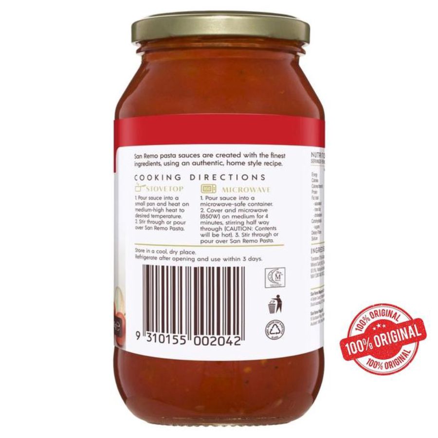 San Remo Homestyle Pasta Sauce Tomato & Basil 500gram