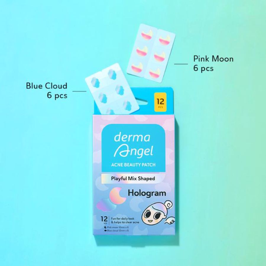 Derma Angel Acne Beauty Patch Playful Mix Shaped Cloud and Moon Hologram 12patch