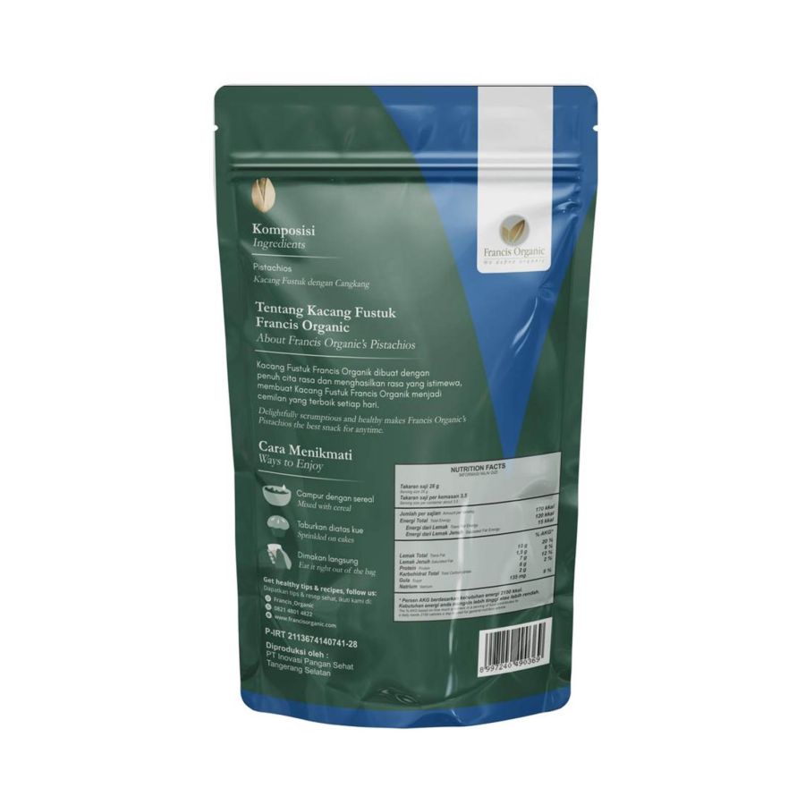 Francis Organic Roasted & Lightly Salted Pistachios 100gram