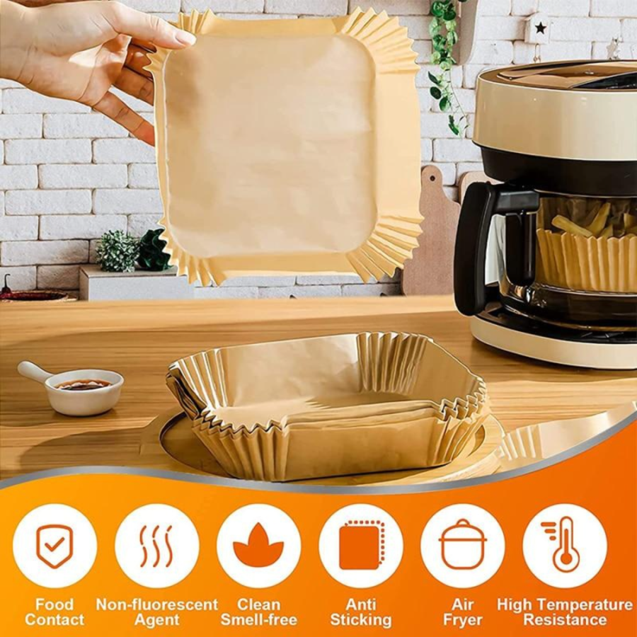 One Two Cups Kertas Alas Air Fryer Paper Liner Non Stick 50 PCS 16cm - MJ5 - Brown 1pcs