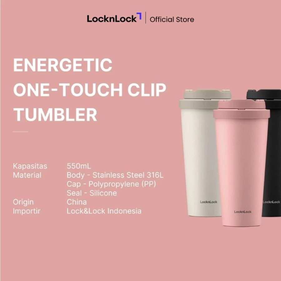 LocknLock One Touch Clip Tumbler Hitam 550 ml 1pcs