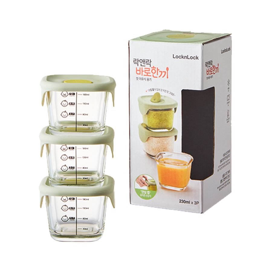 LocknLock Oven Glass Food Container MPASI Bayi Mint 3 pcs 230ml 1pcs