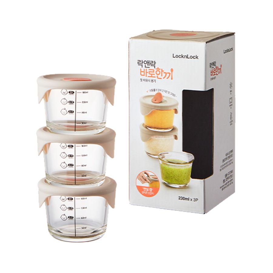 LocknLock Oven Glass Food Container MPASI Bayi Pink 3 pcs 230ml 1pcs