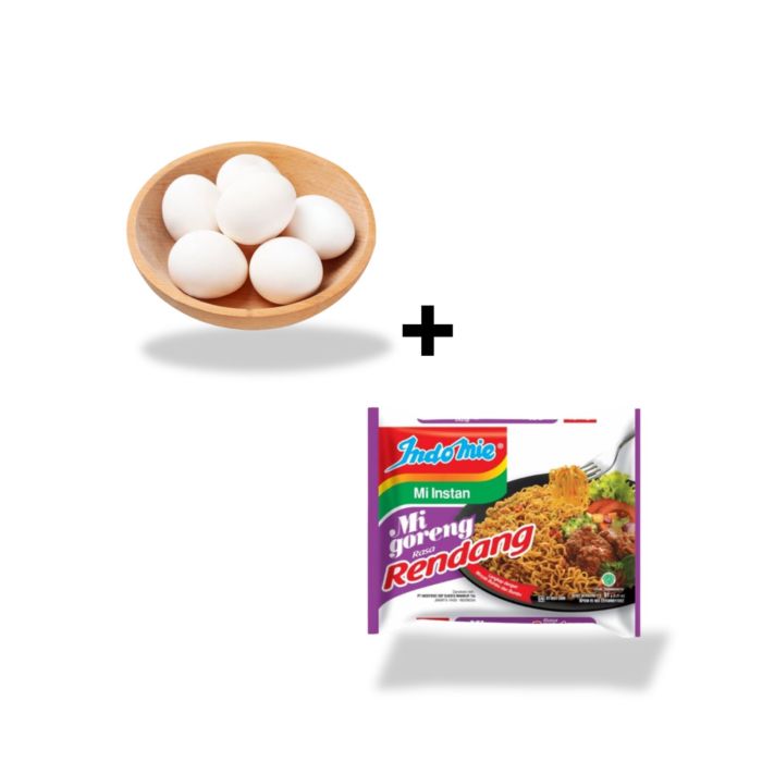 [Bundle] 1 Indomie Goreng Rendang Mie Instan 91 gram + 1 Telur Ayam Kampung 6 Butir