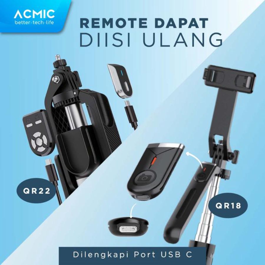 ACMIC 360° Rotating Moving Tongsis Tripod Quadpod 4 Kaki Bluetooth Remote Selfie Stick180 cm QR18 1pcs