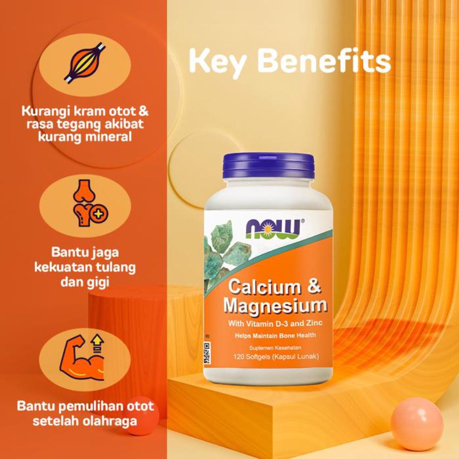 NOW Calcium & Magnesium With Vitamin D3 & Zinc Softgel 120kapsul