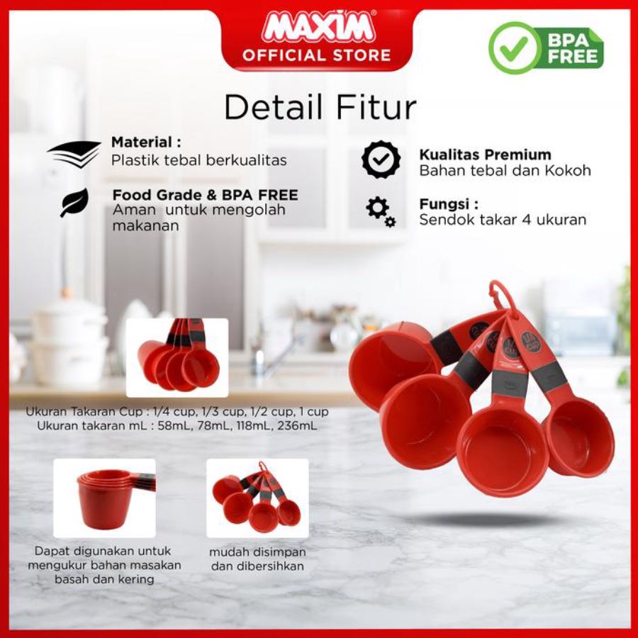 Maxim Tools Measuring Spoon Set Sendok Takar Besar 4 Pcs 1pcs