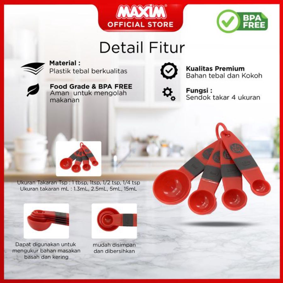Maxim Tools Measuring Spoon Set Sendok Takar Kecil 4 Pcs 1pcs
