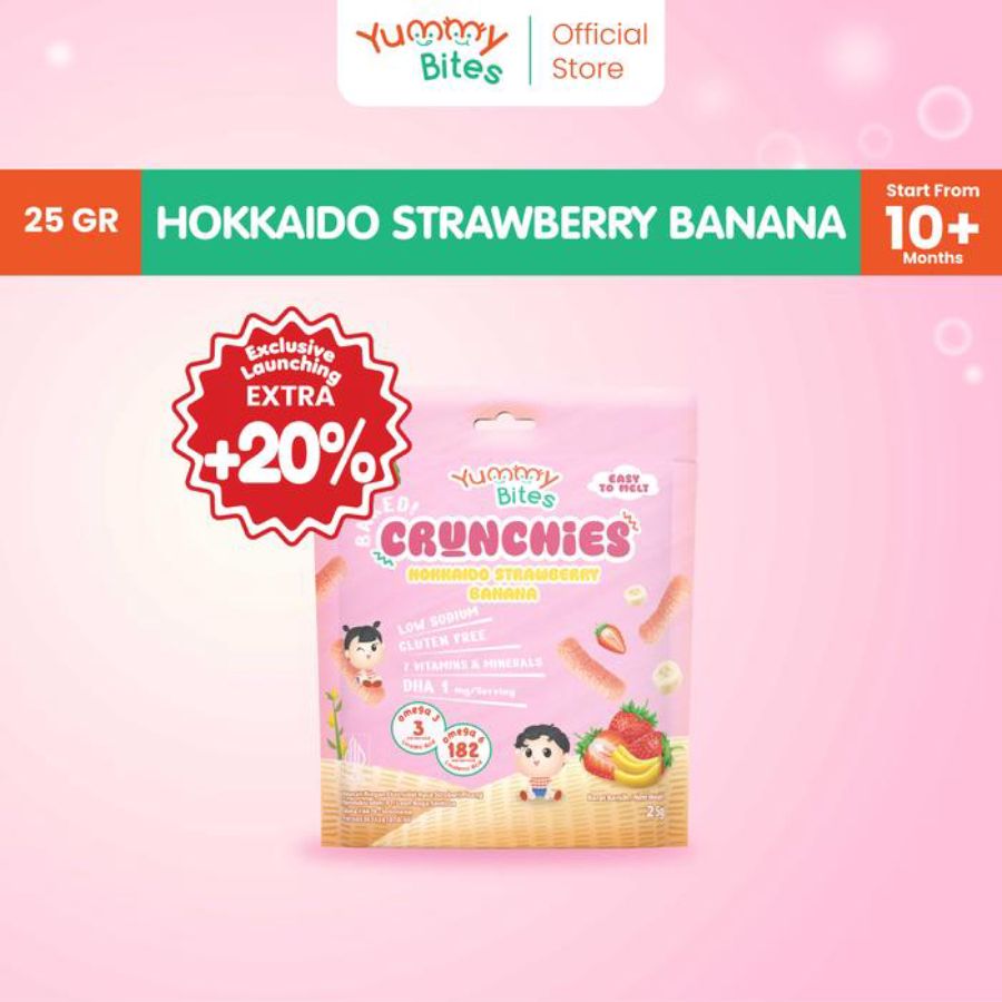 Yummy Bites Crunchies Hokkaido Strawberry Banana Snack Bayi 25gram