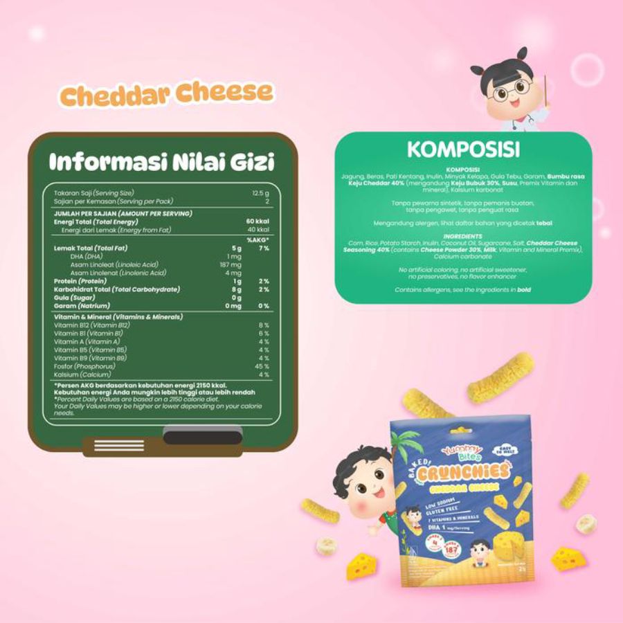 Yummy Bites Crunchies Cheddar Cheese Snack Bayi 25gram