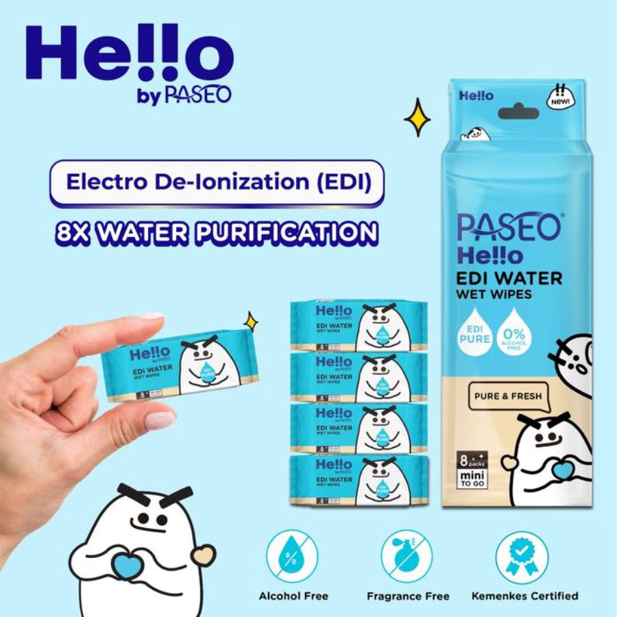 Paseo Hello EDI Water Wet Wipes Mini 8packs