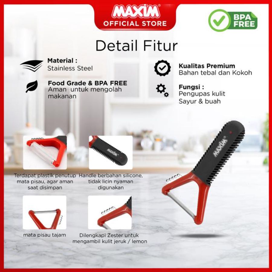 Maxim Tools Flex Grip Y Peeler 2in1 Pengupas Sayur & Buah Stainless Steel 1pcs
