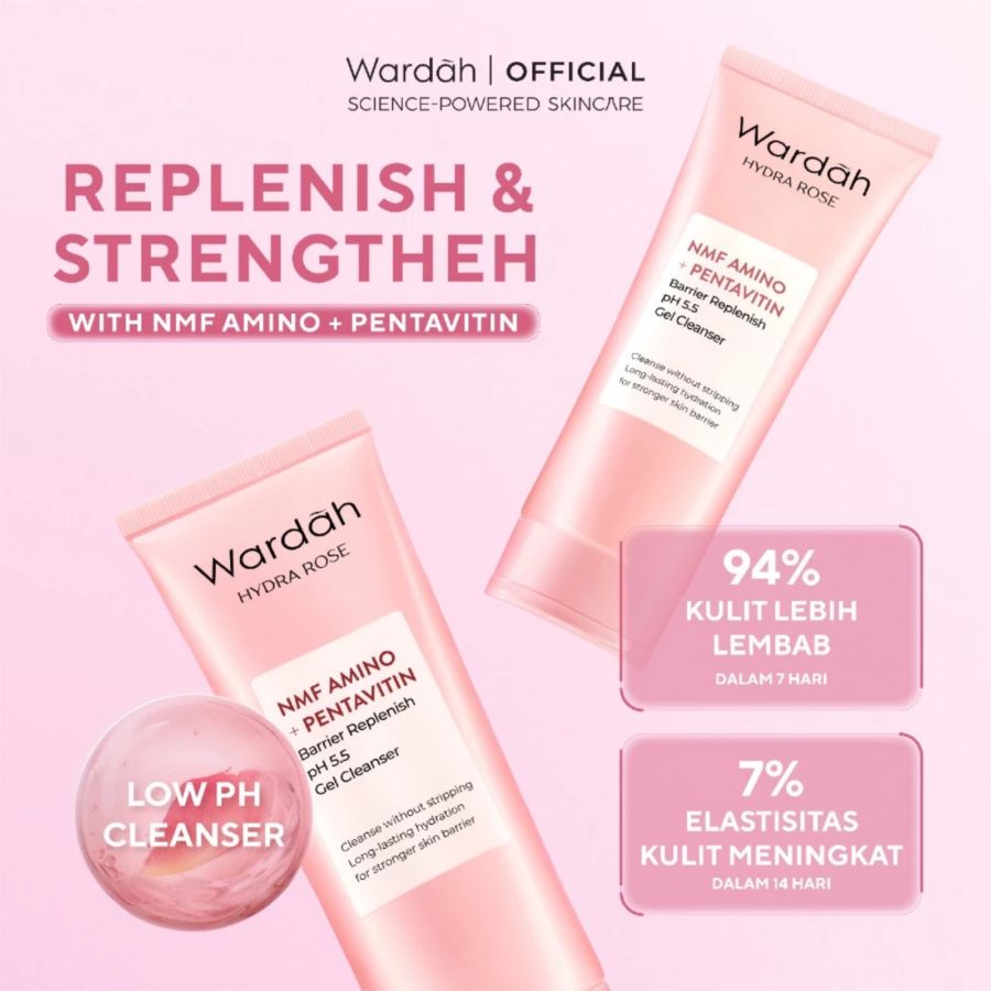 Wardah Hydra Rose NMF Amino + Pentavitin Barrier Replenish pH 5.5 Gel Cleanser 100ml