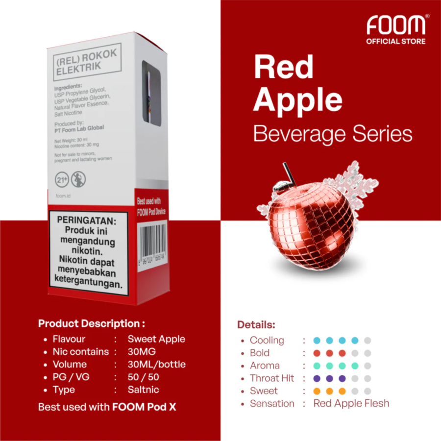 Foom Liquid Saltnic Red Apple Rokok Elektrik 30ml