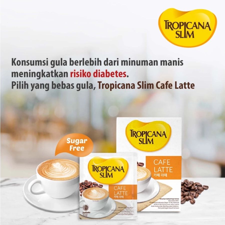 Tropicana Slim Cafe Latte Sugar Free 3in1 Kopi Bubuk Box 10 sachets x 14 gram 140gram