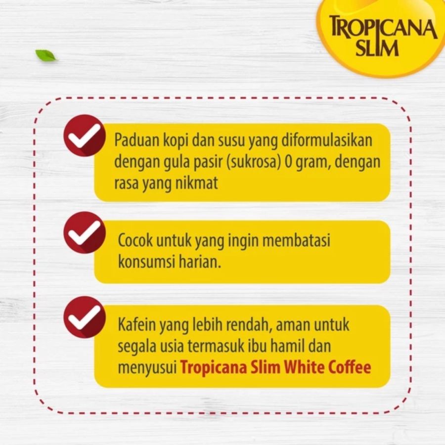 Tropicana Slim Cafe Latte Sugar Free 3in1 Kopi Bubuk Box 10 sachets x 14 gram 140gram