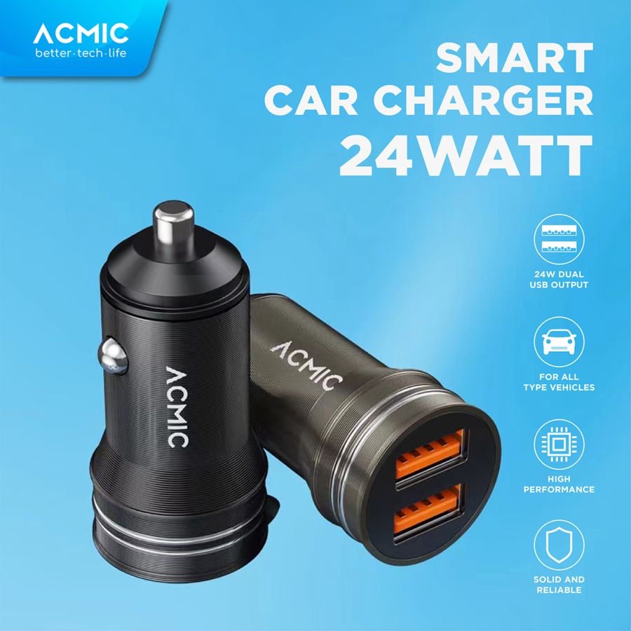 ACMIC Car Charger Adaptor Dual USB 24 Watt CC02 1pcs