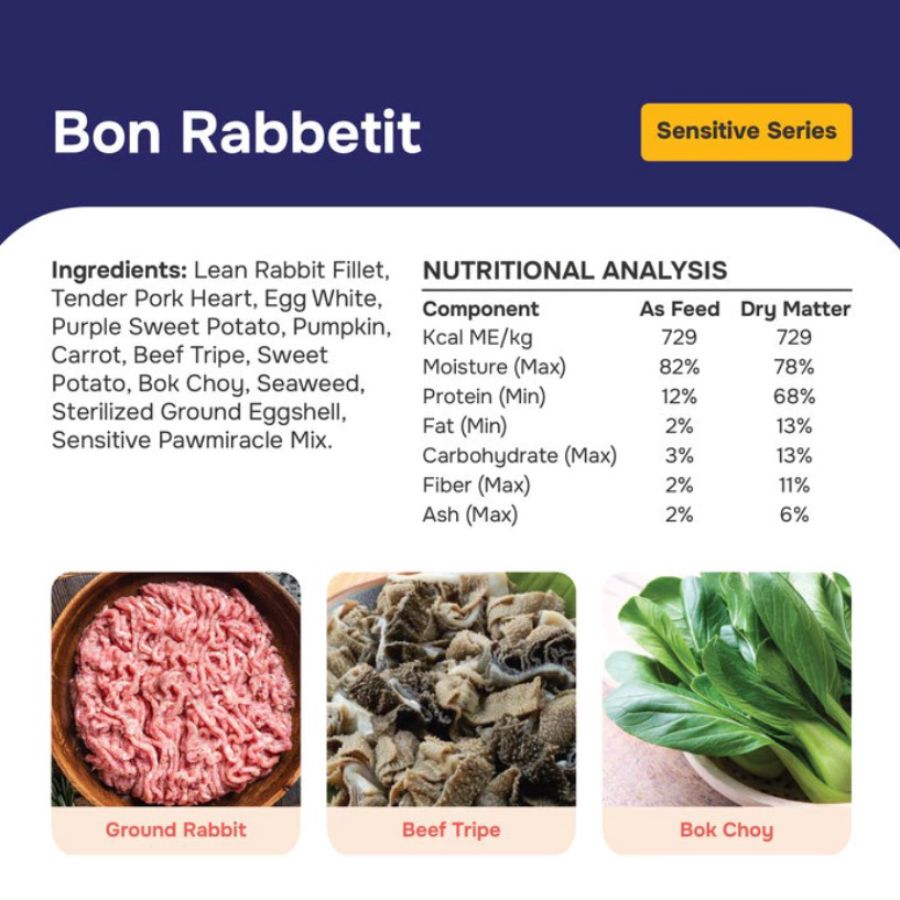 Pawmeals Sensitive Series Bon Rabbetit Cooked Makanan Anjing Basah 1kg