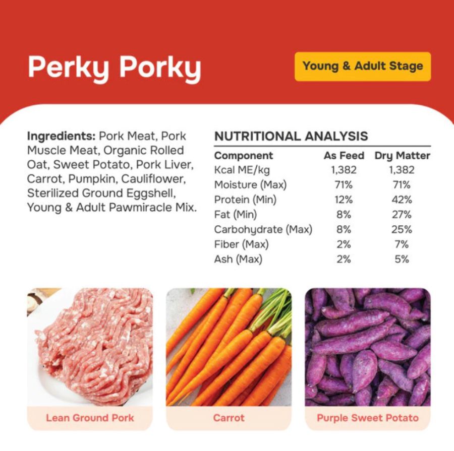 Pawmeals Young & Adult Stage Perky Porky Cooked Makanan Anjing Basah 1kg 1kg